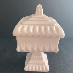 Hobnail design pink Milk Glass Pedestal Candy Dish